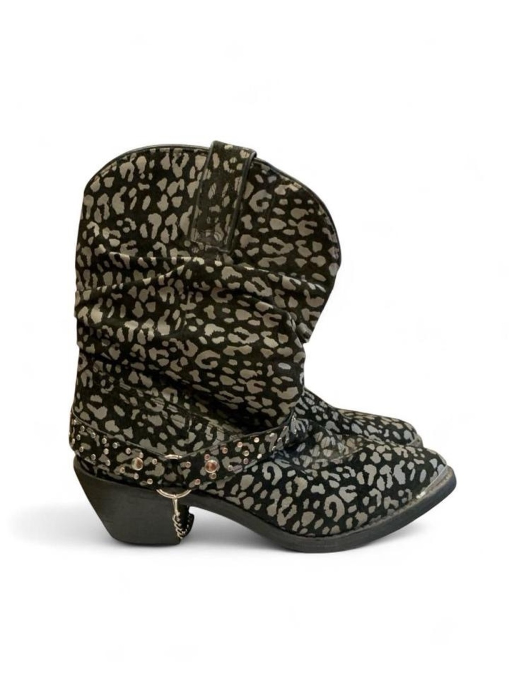 Shyanne Black and Gray Leopard Western Ankle Boots
